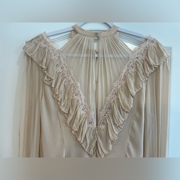 JONATHAN SIMKHAI Ruffle Trim Tiered Hem Stripe Silk Georgette Dress - NE… - Picture 11 of 15